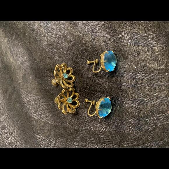 Vintage Floral and Gemstone Earrings Set - Picture 1 of 8